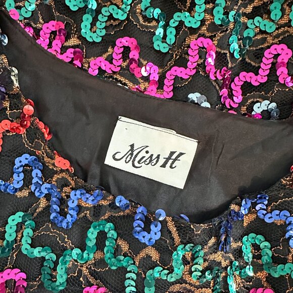 Vintage 80's Rainbow Sequins Sheer Disco Retro Shirt - Picture 10 of 12